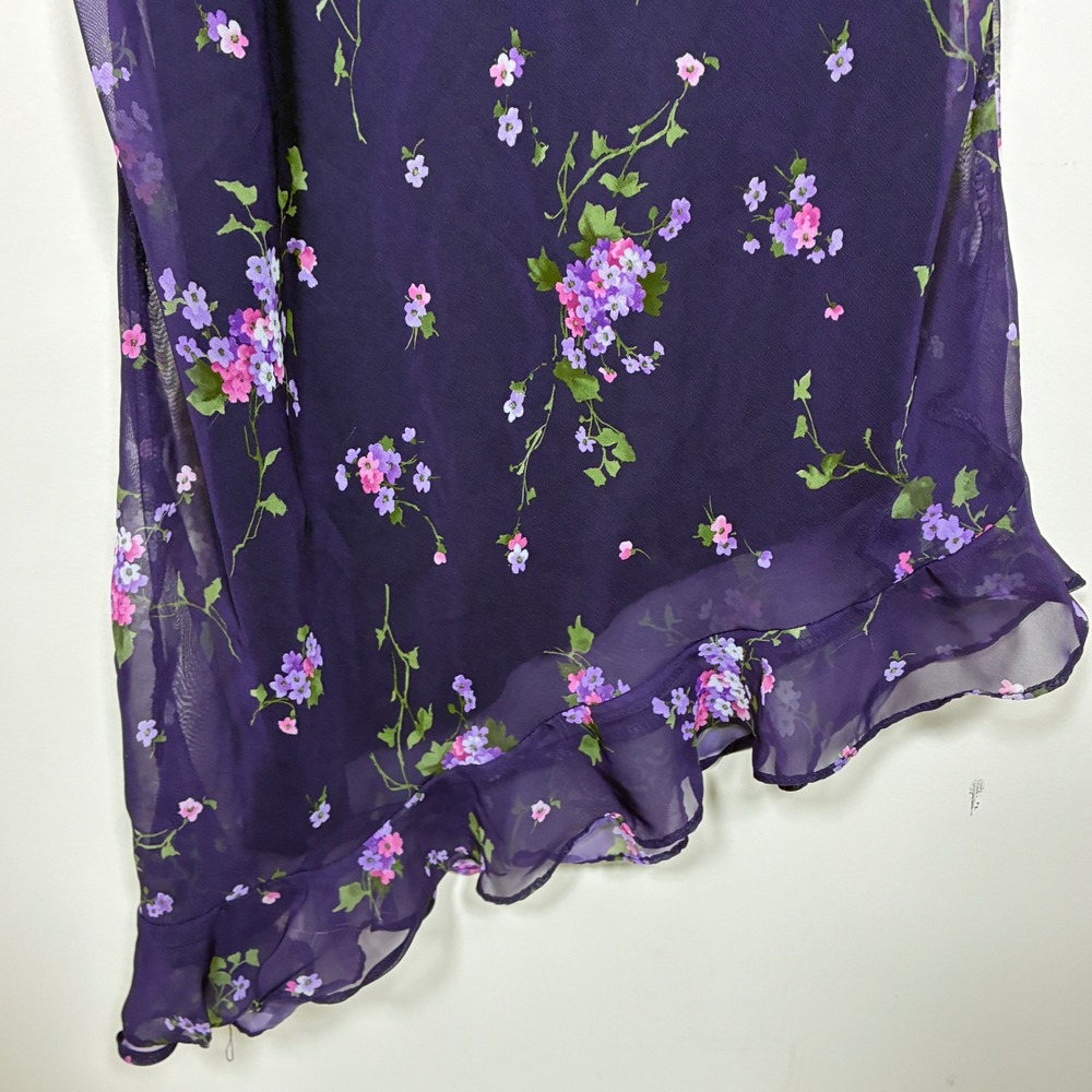 Vintage Y2K Fairy Babydoll Slip Dress Size M Purple Asymmetrical Hem Floral - Picture 11 of 12